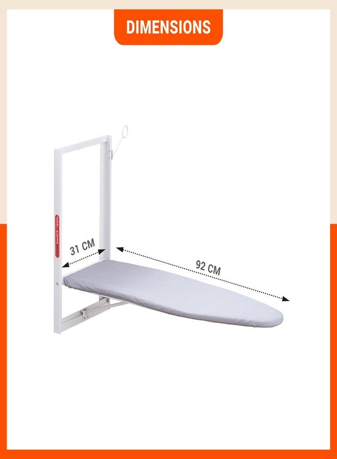 Bathla طاولة/لوح كي الملابس الجداري Bathla X-Pres Vault | موفرة للمساحة وقابلة للطي | أبيض | تركيب ذاتي | ذراع تحرير سهل، غطاء قطني قابل للإزالة، أدوات تثبيت - Image 2